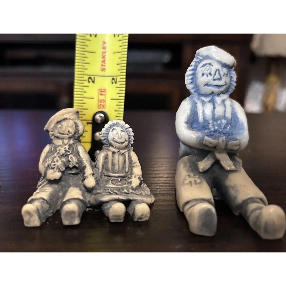VTG Georgia Blue Marble Raggedy Ann Andy Collectible Figurines Set of 3 Folk Art